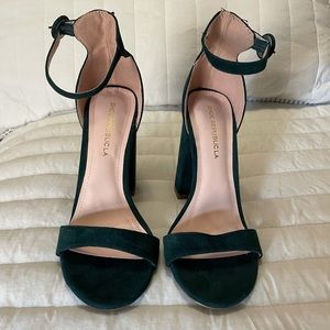 Emerald Green Square Heel Shoes